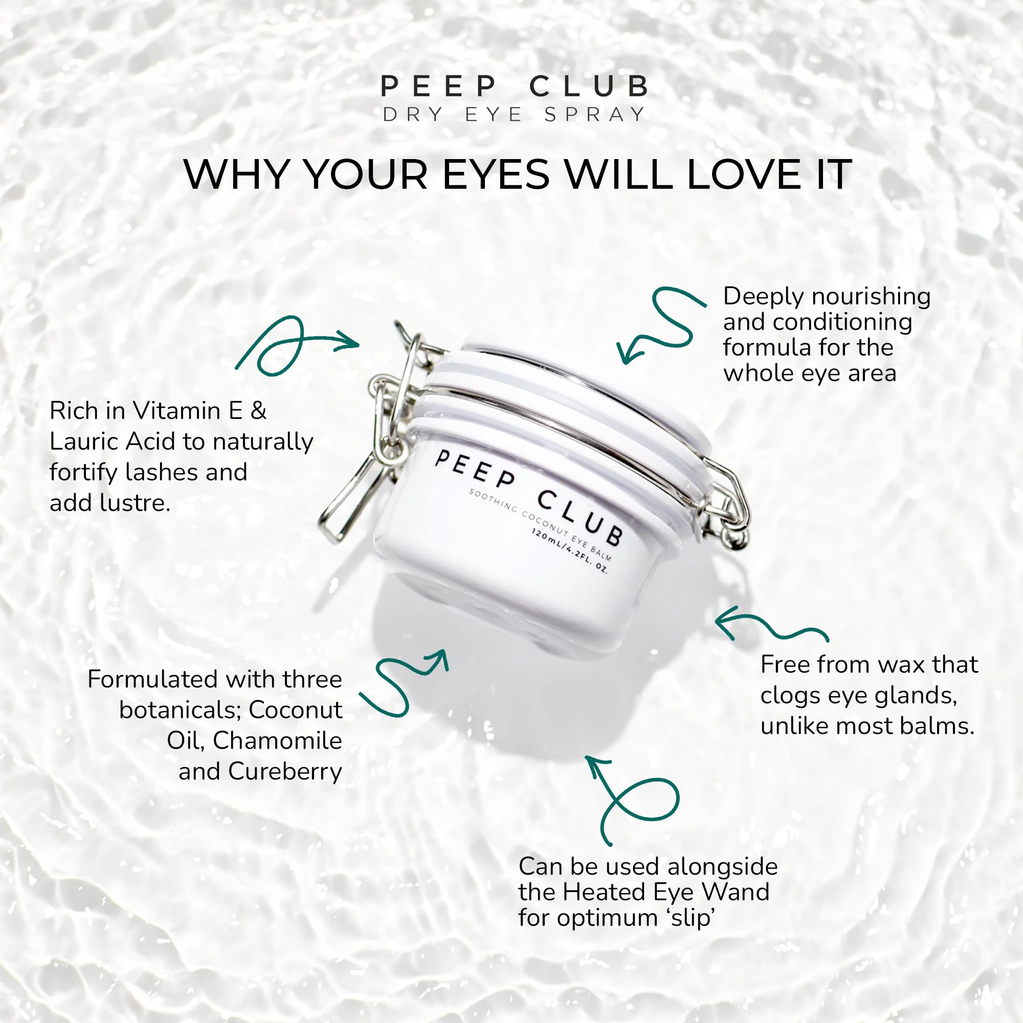 Peep Club Soothing Coconut Eye Balm being gently applied along the lash line.