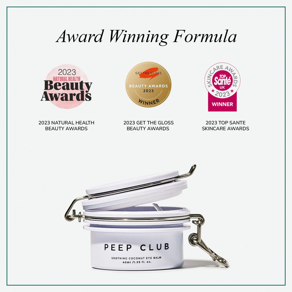 Peep Club Soothing Coconut Eye Balm wax-free formula visual for sensitive skin care.