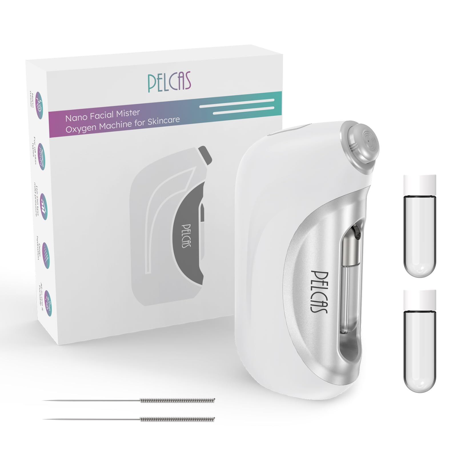 PELCAS Nano Facial Mister front view shows compact cordless design for convenient home skincare.