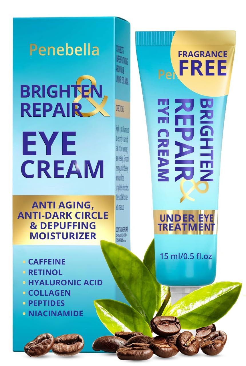 Penebella Under Eye Brightener bottle with pump highlights brightening and refreshing under-eye area.