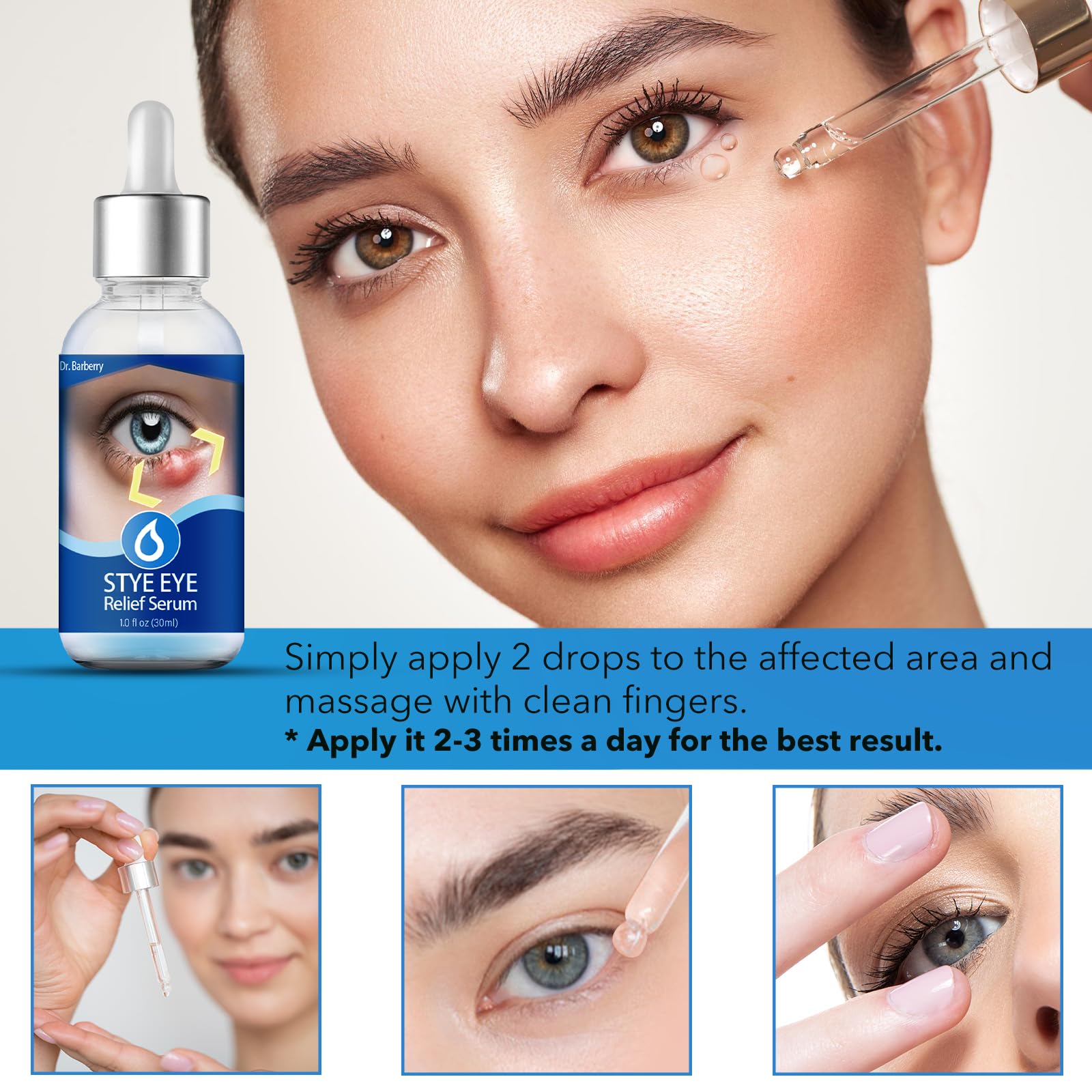 Penntr Stye Eye Drops no artificial colors scene emphasizes gentle formula.