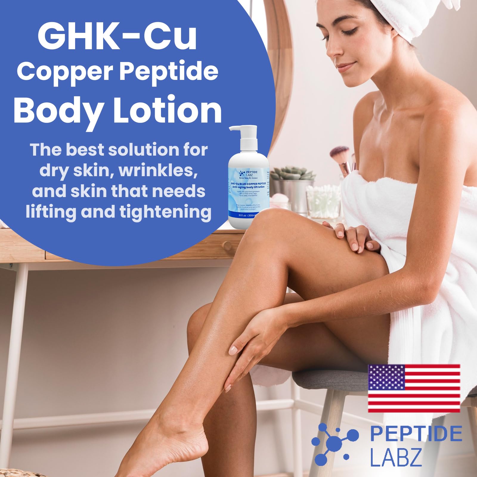 Botanical extracts in PeptideLabz lotion emphasizing skin-softening hydration.