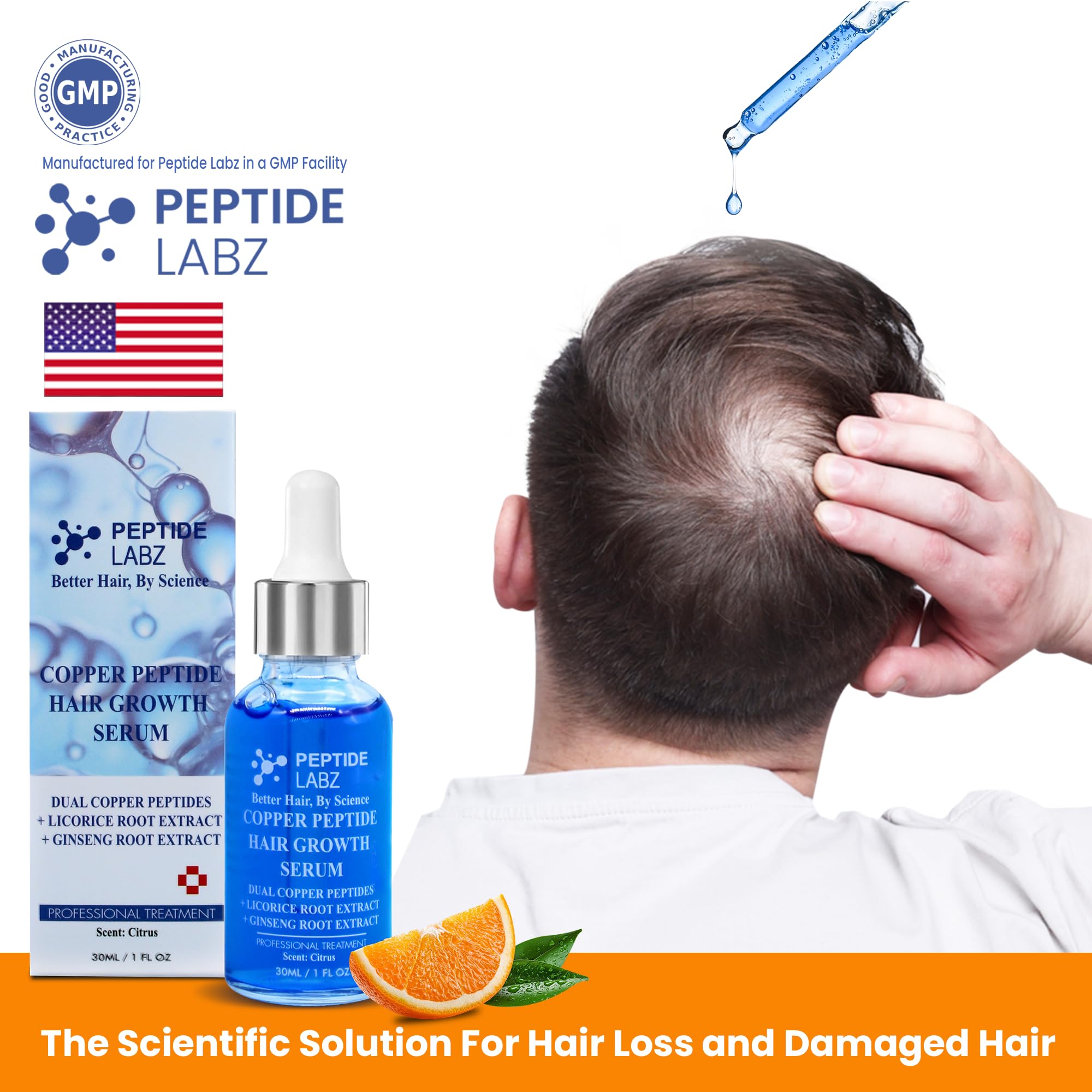 PeptideLabz citrus scent serum texture close-up for refreshing feel.
