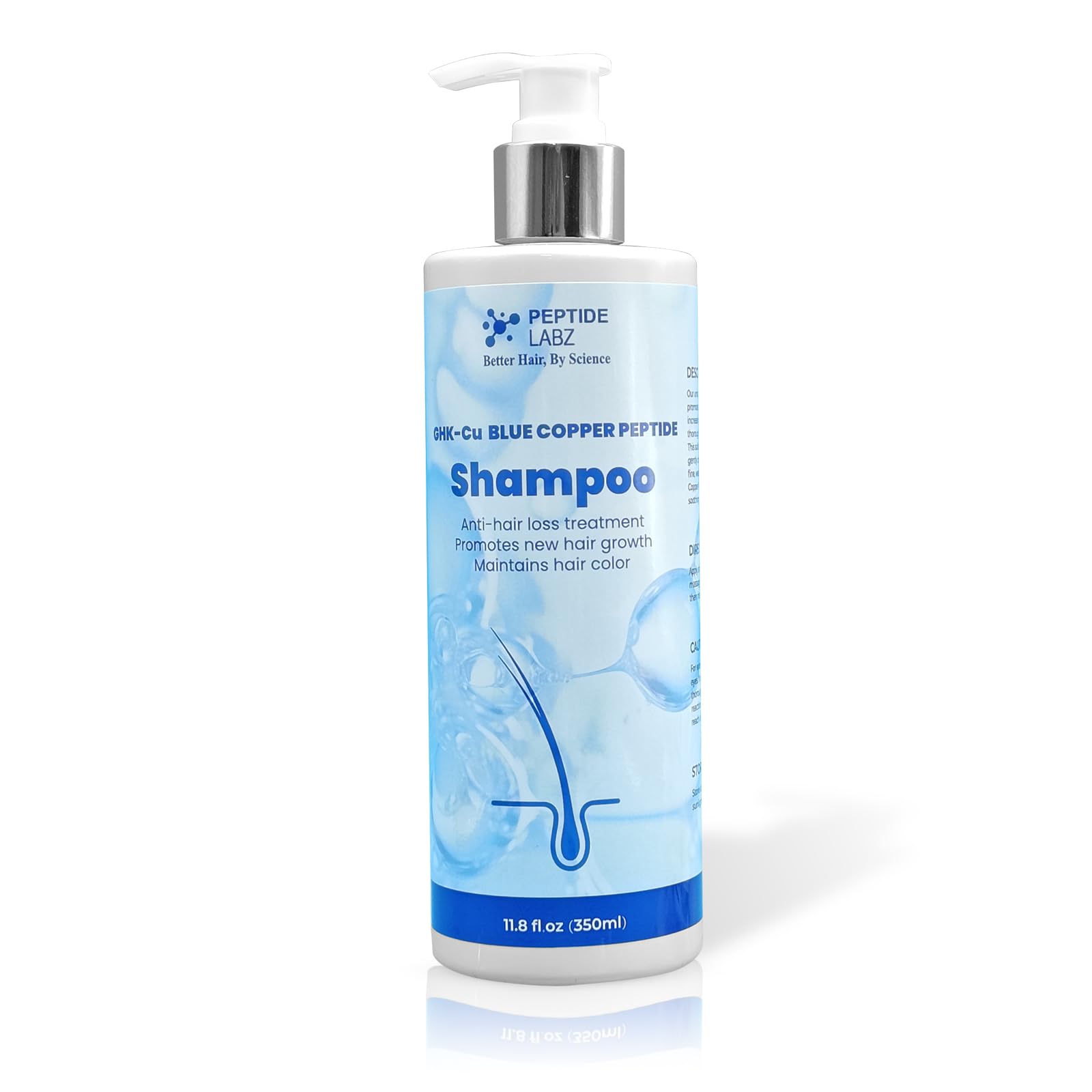 PeptideLabz Copper Peptide Shampoo front bottle showing daily use for healthier hair
