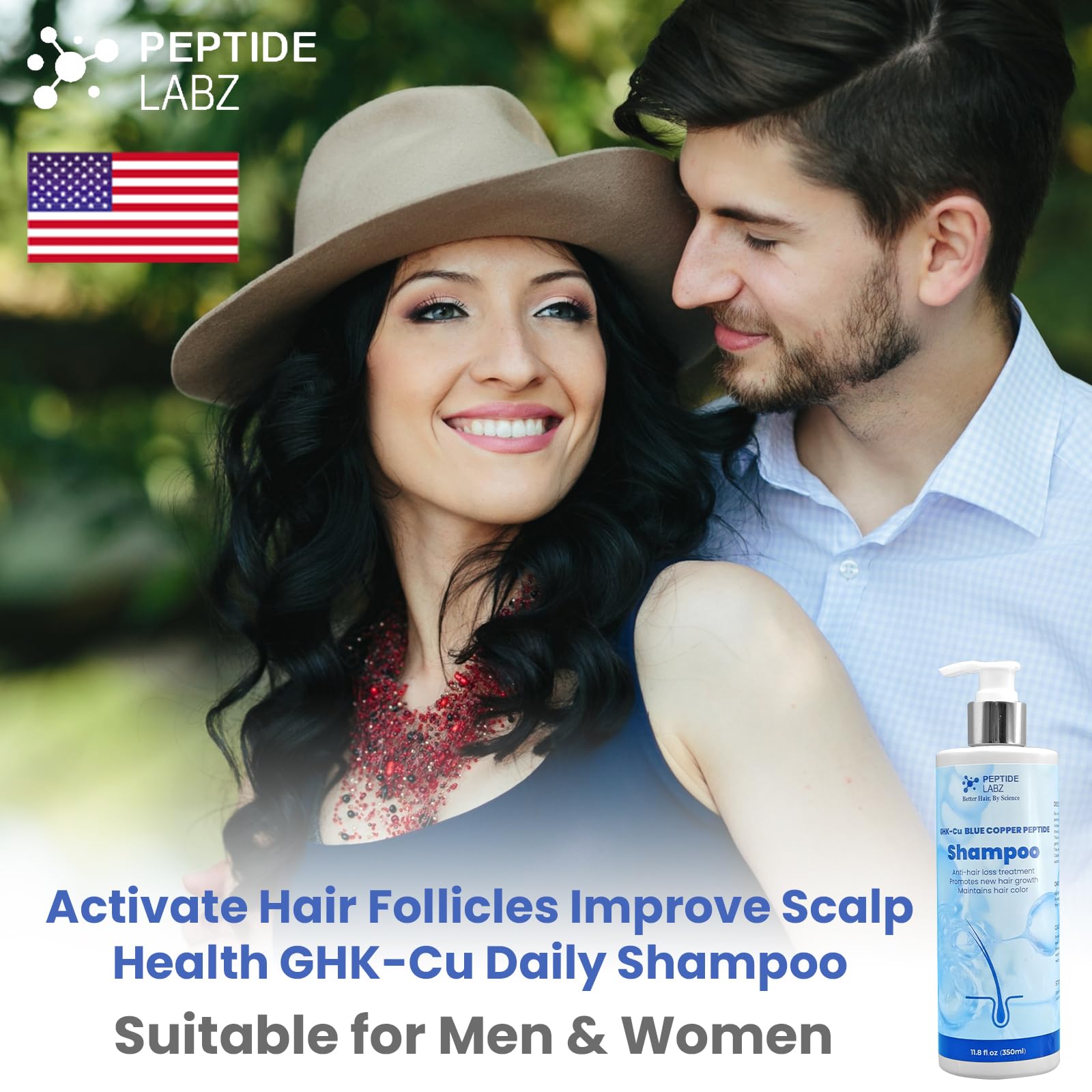 PeptideLabz Copper Peptide Shampoo hair growth visual emphasizing thicker strands