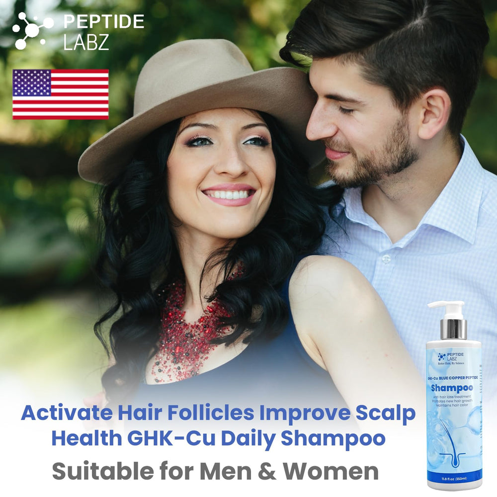PeptideLabz Copper Peptide Shampoo hair growth visual emphasizing thicker strands
