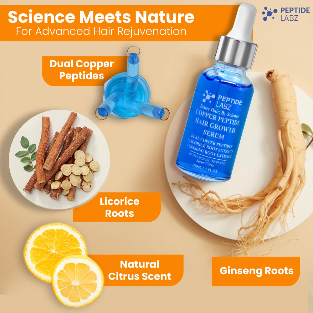 PeptideLabz copper tripeptide-1 serum drops on scalp for easy nourishment.