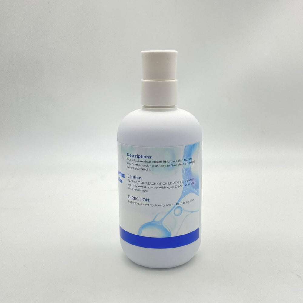 Lightweight, non-greasy texture of PeptideLabz body lotion demonstrated as quick-dry.