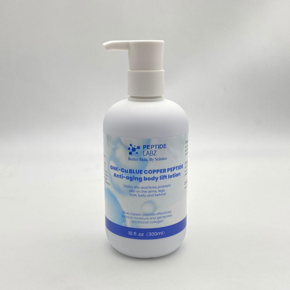 Mature skin care scene with PeptideLabz lotion for daily application.
