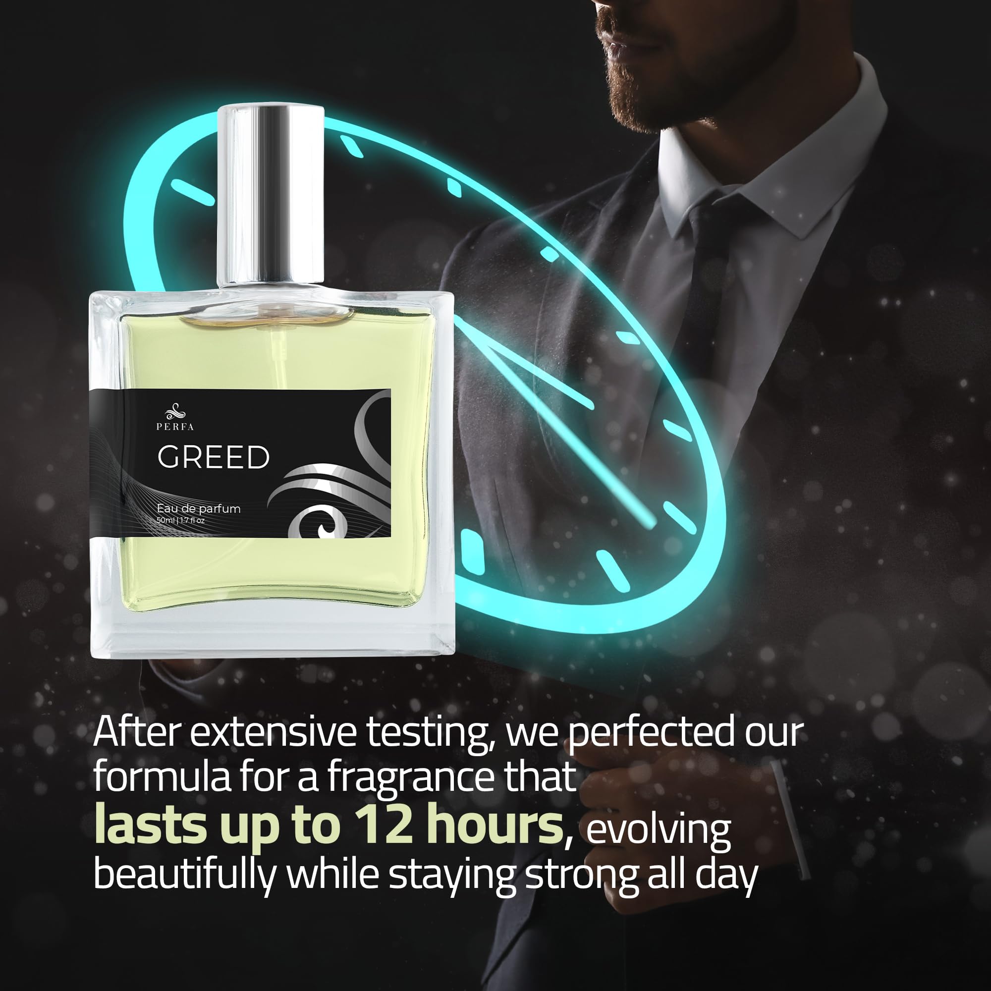 Perfa Greed travel-size perfume demonstrates portable luxury on the go.