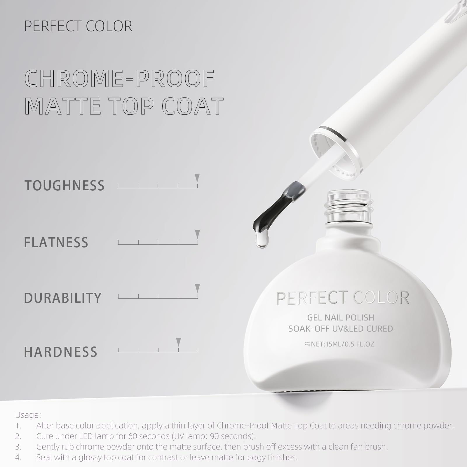 Chrome powder being applied on nails to create metallic effect on a matte surface with Perfect Color