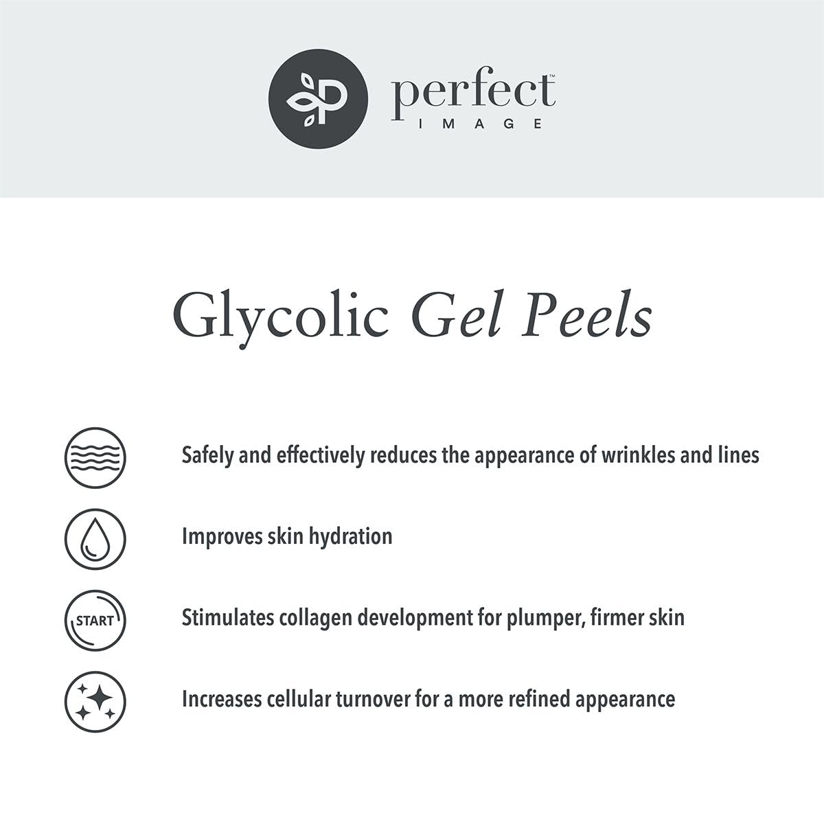 Sleek packaging of Perfect Image Glycolic Gel Peel for spa-like care at home.