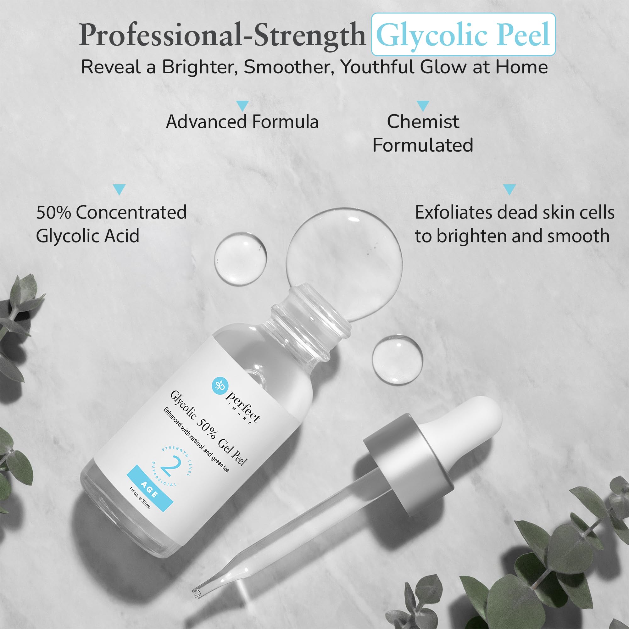 Perfect Image glycolic peel 50% application on skin demonstrates smoothing potential