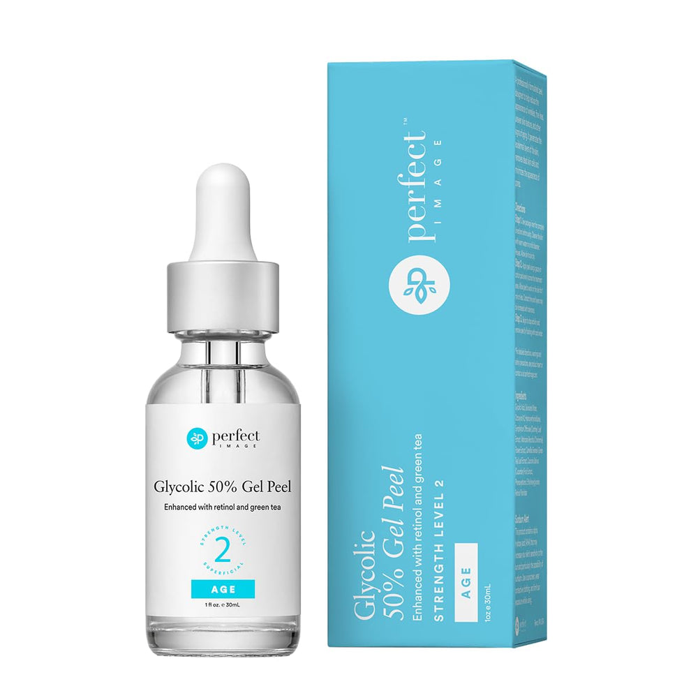 Perfect Image glycolic peel 50% bottle closeup for professional use