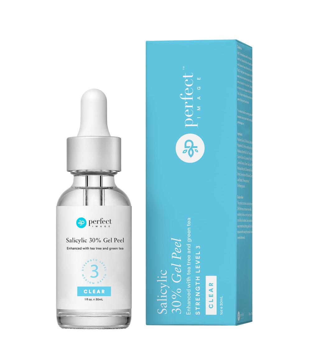 Perfect Image Salicylic Gel Peel bottle pour for pore cleansing and clarity.