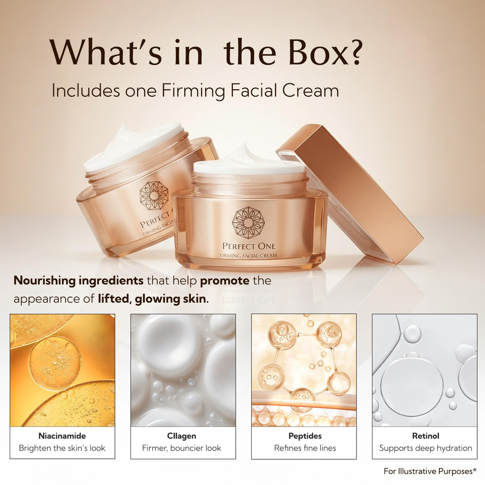 PERFECT ONE Firming Cream bottle pour shows fast-absorbing hydration.