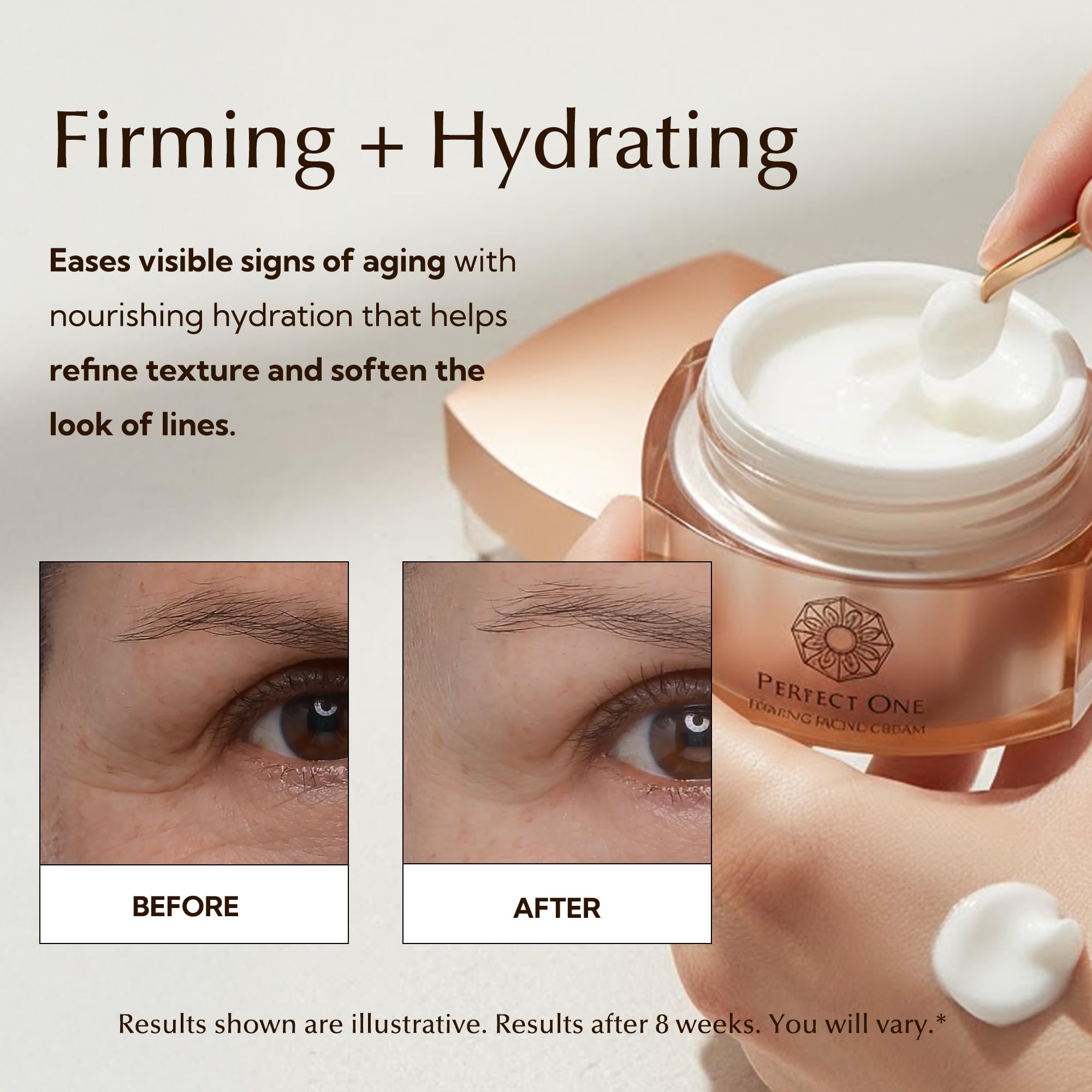 PERFECT ONE ingredients image highlights niacinamide and hyaluronic acid.