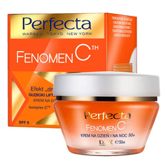 Perfecta Beauty Renew Fenomen C bottle on vanity for daily hydration.