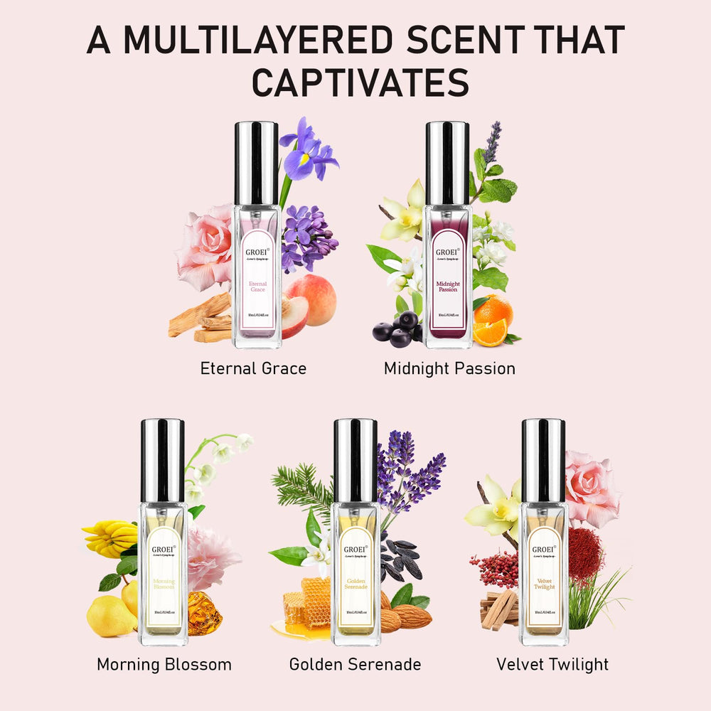 5Pcs Perfume Sample: travel-size-mini-sprays for quick refresh on the go