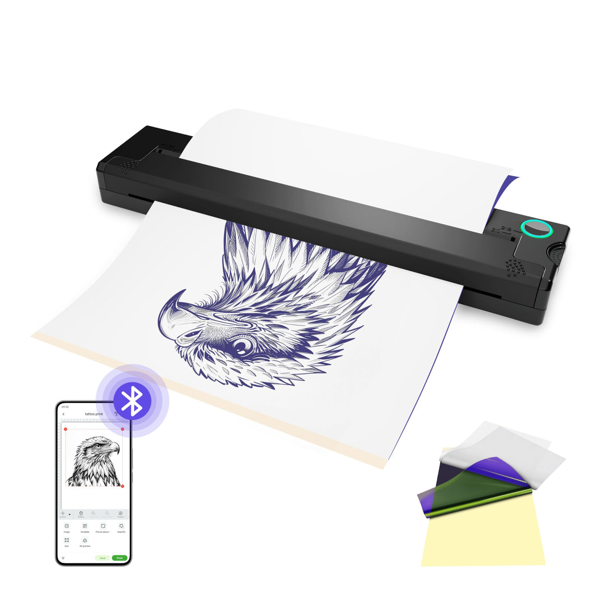 PeriPage P90 tattoo stencil printer front view for on-the-go artists.