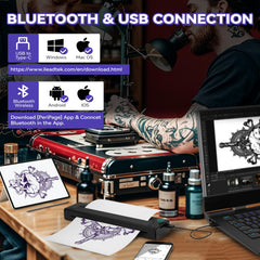 PeriPage P90 tattoo stencil printer side view highlighting portable design.