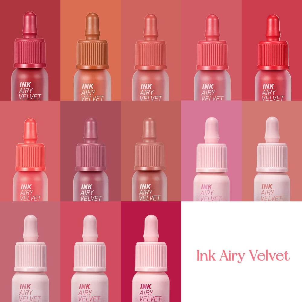 Peripera Ink Airy Velvet Lip Tint Aprico Peach color palette swatches on lips