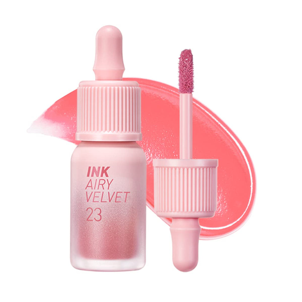 Peripera Ink Airy Velvet Lip Tint swatch shows vivid color with a soft, non-drying finish