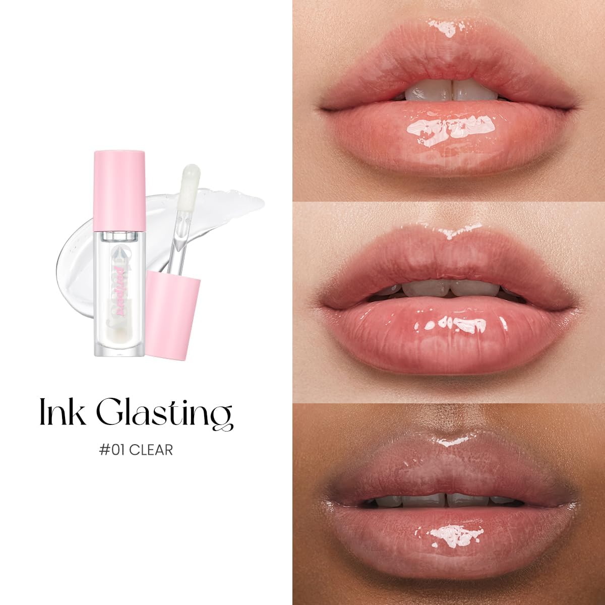 Peripera Ink Glasting Lip Gloss enriched with mango, olive fruit, and jojoba oils for hydration.