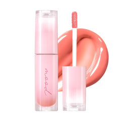 Peripera Ink Mood Glowy Tint Coral Chemistry lip-plumping glow on lips.