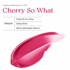 Glossy finish of Peripera Ink Mood Glowy Tint adds glow and moisturized lips.