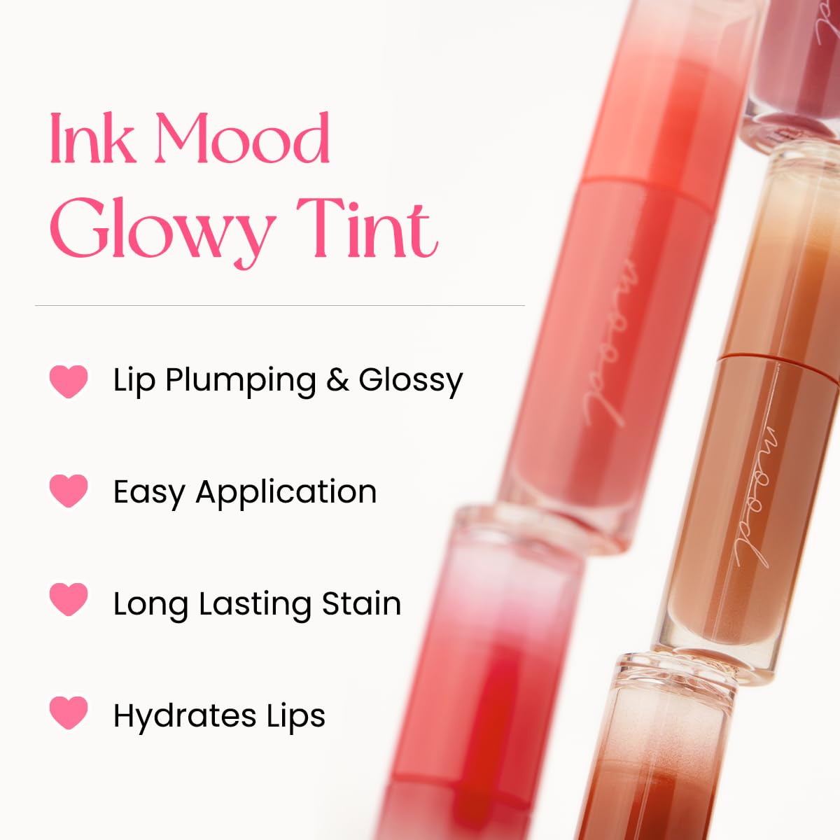Peripera Ink Mood Glowy Tint moisturizing texture close-up for hydrated, smooth lips.