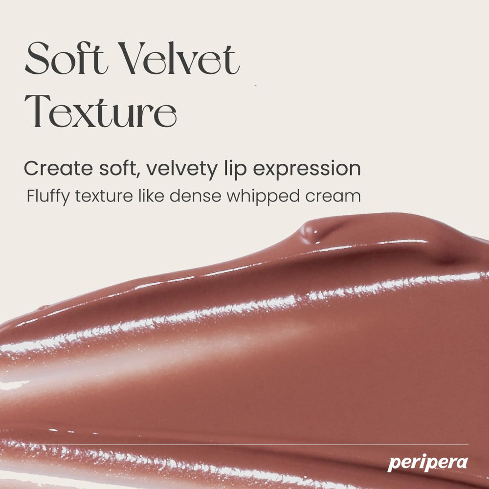 Swatch of Peripera Ink the Velvet Lip Tint 043 Caffeine Nude showing rich pigment