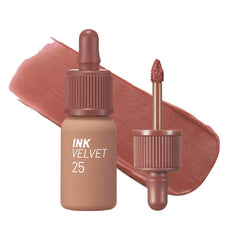Peripera Ink the Velvet Lip Tint 25 Cinnamon Nude color swatch showing rich, blur-free payoff