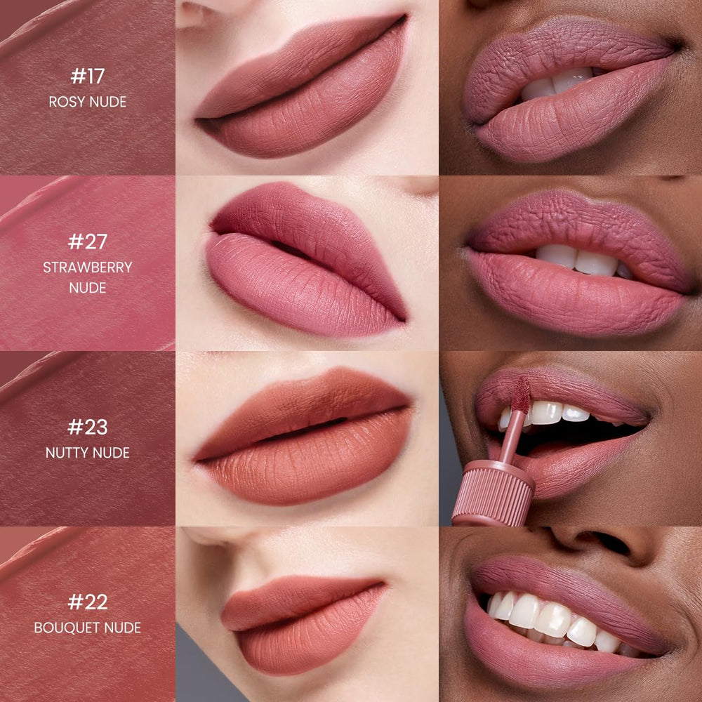 Creamy, comfortable matte finish from the Peripera formula on lips.