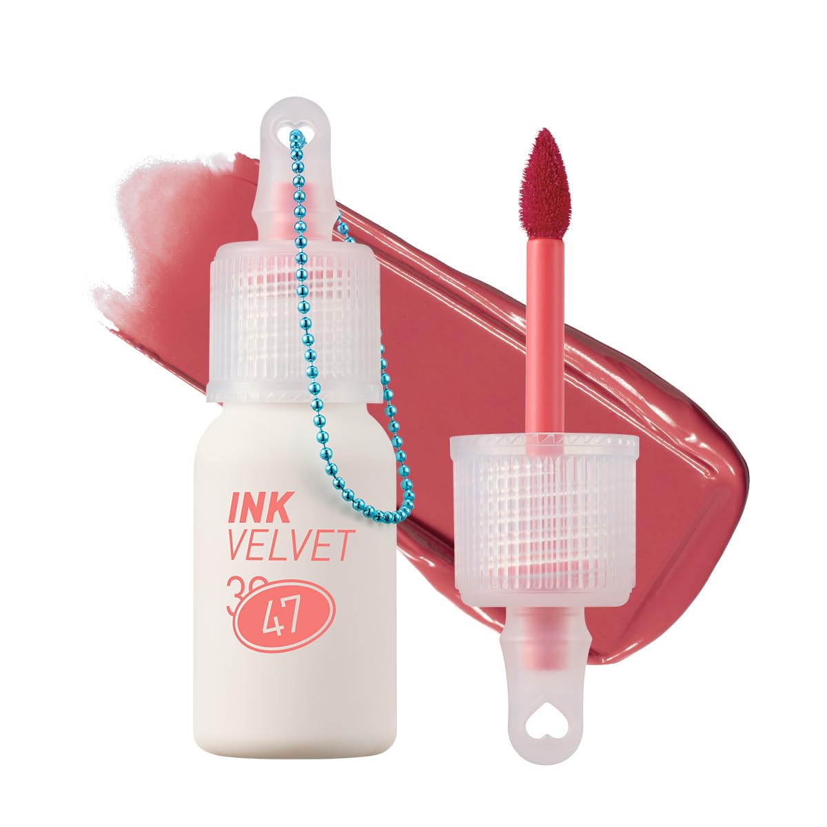 Peripera Ink The Velvet Lip Tint Sunny Coral closeup shows rich color with long-lasting wear.
