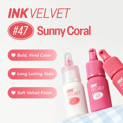 Peripera Ink The Velvet Lip Tint Sunny Coral wear demonstrates vibrant, buildable color on lips.