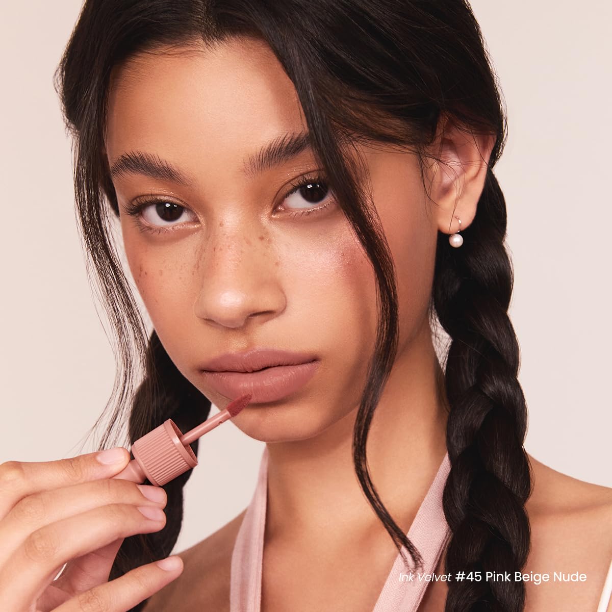 Peripera Ink the Velvet Lip Tint swatch in pink-beige nude for quick shade preview.