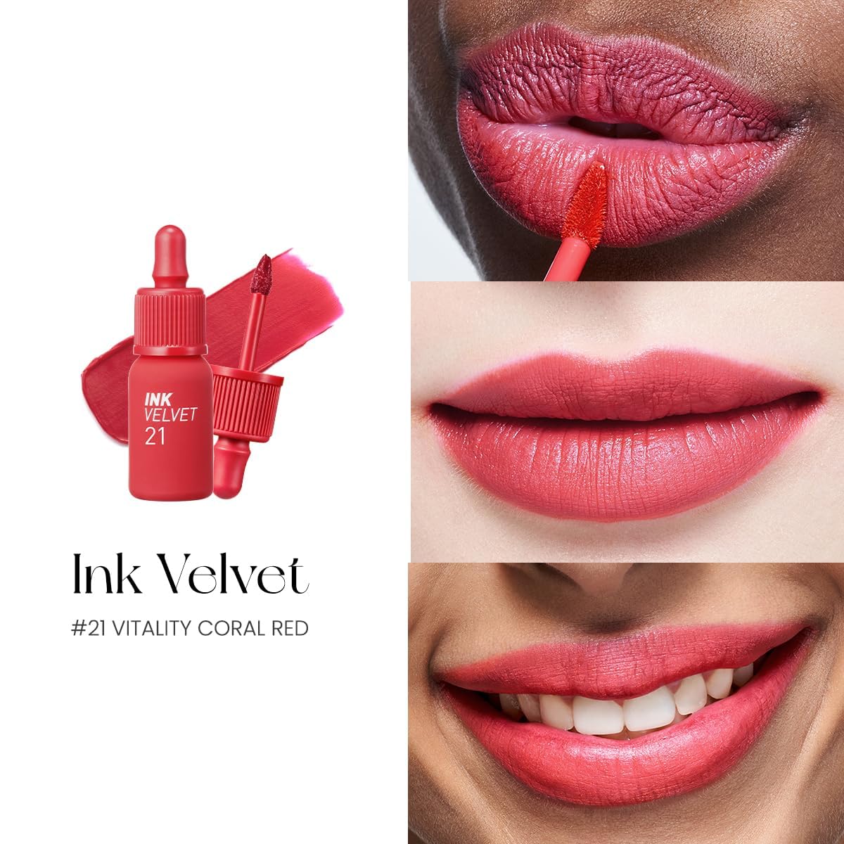 Peripera Ink the Velvet Lip Tint Vitality Coral Red longwear color for all-day use
