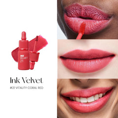 Peripera Ink the Velvet Lip Tint Vitality Coral Red longwear color for all-day use