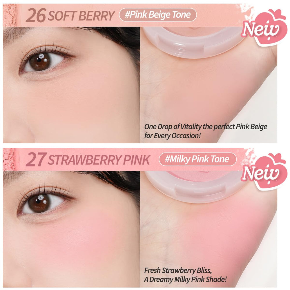 Peripera Strawberry motif detail adds charm while supporting everyday blush looks.