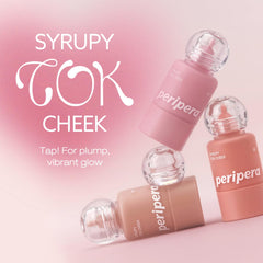 Peripera Syrupy Tok Cheek swatch on cheek highlights dewy, long-wearing color.