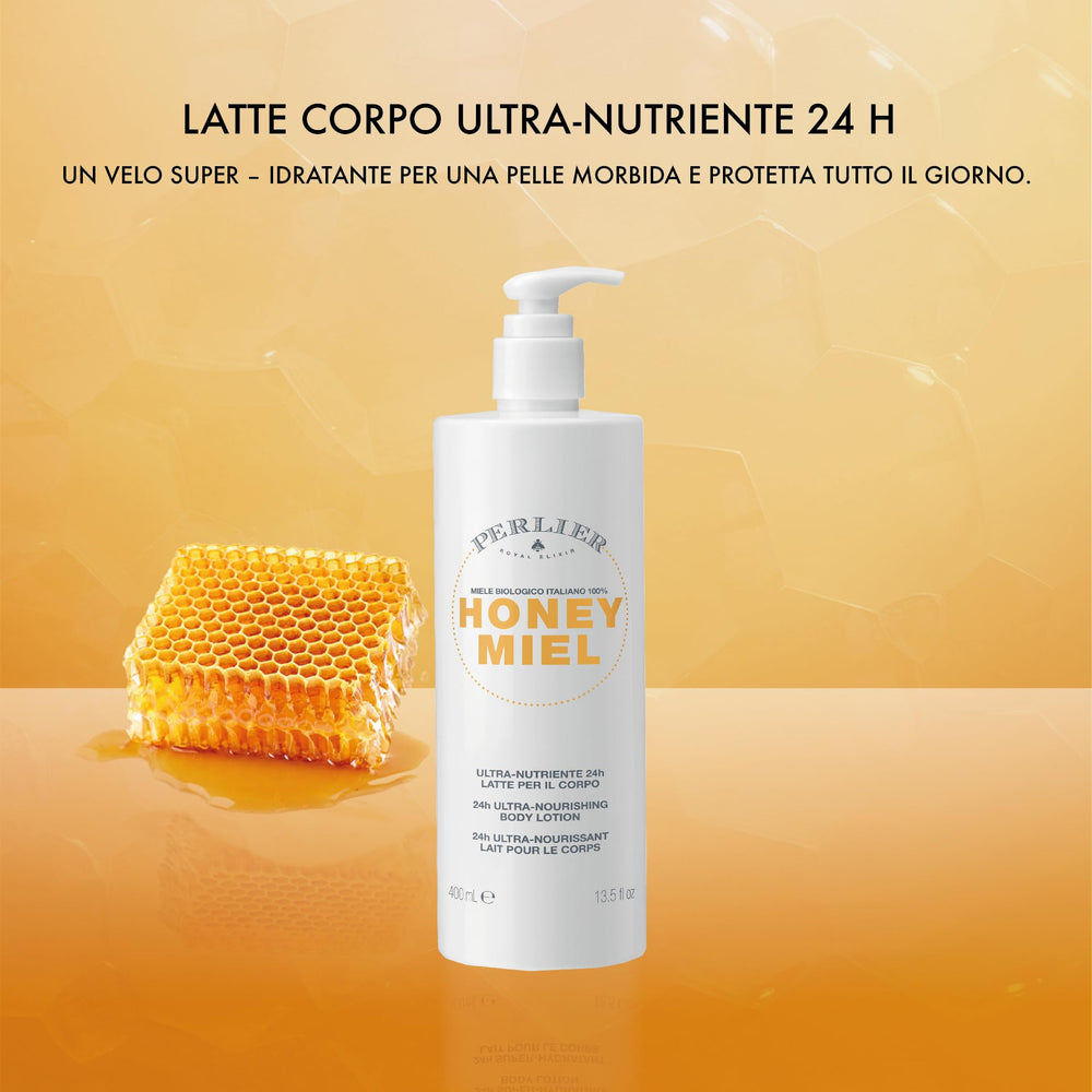 Perlier Honey Miel bottle pour shows easy application and fast absorption