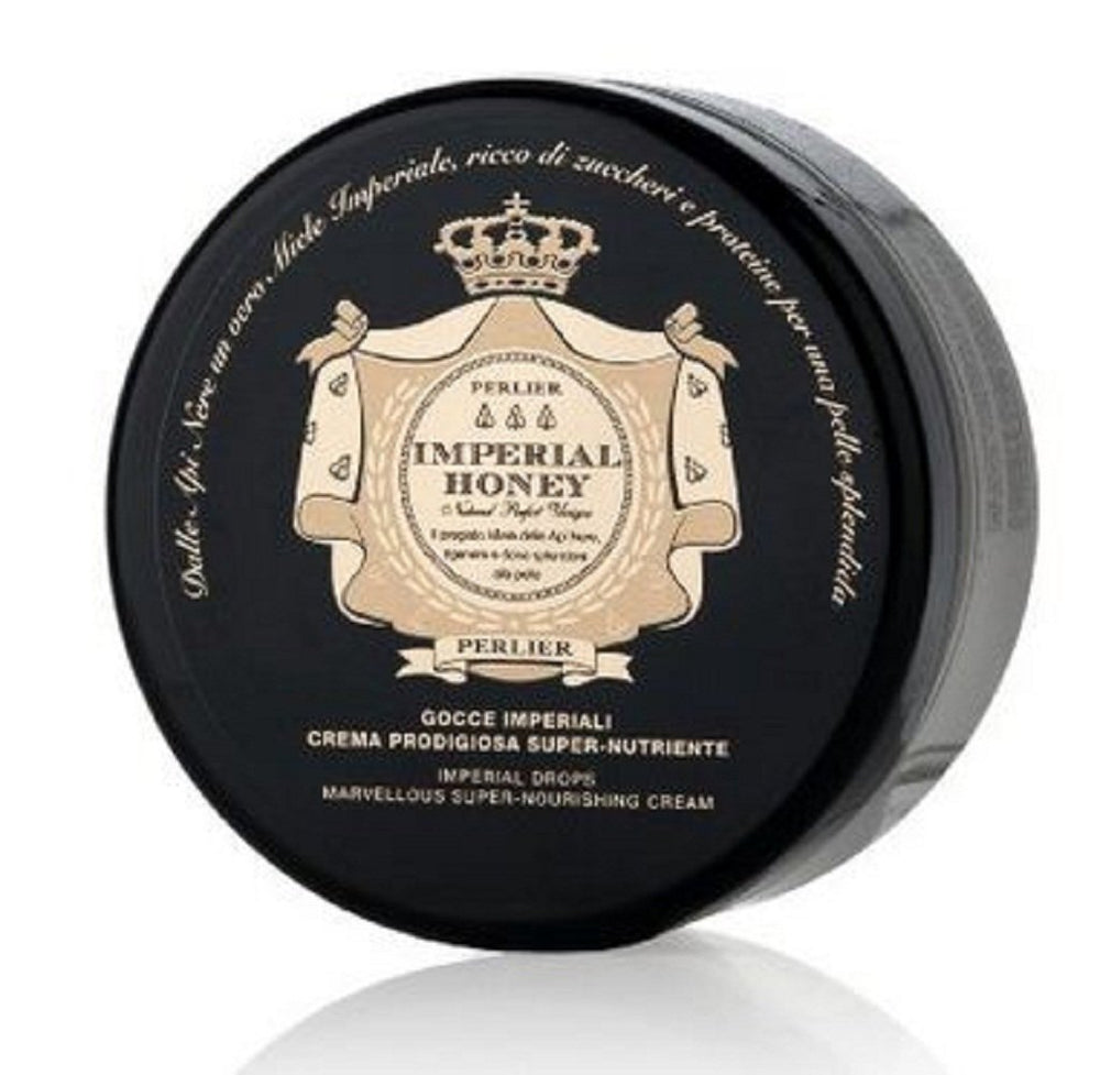 Perlier Imperial Honey Drops cream bottle provides deep hydration and radiant skin.