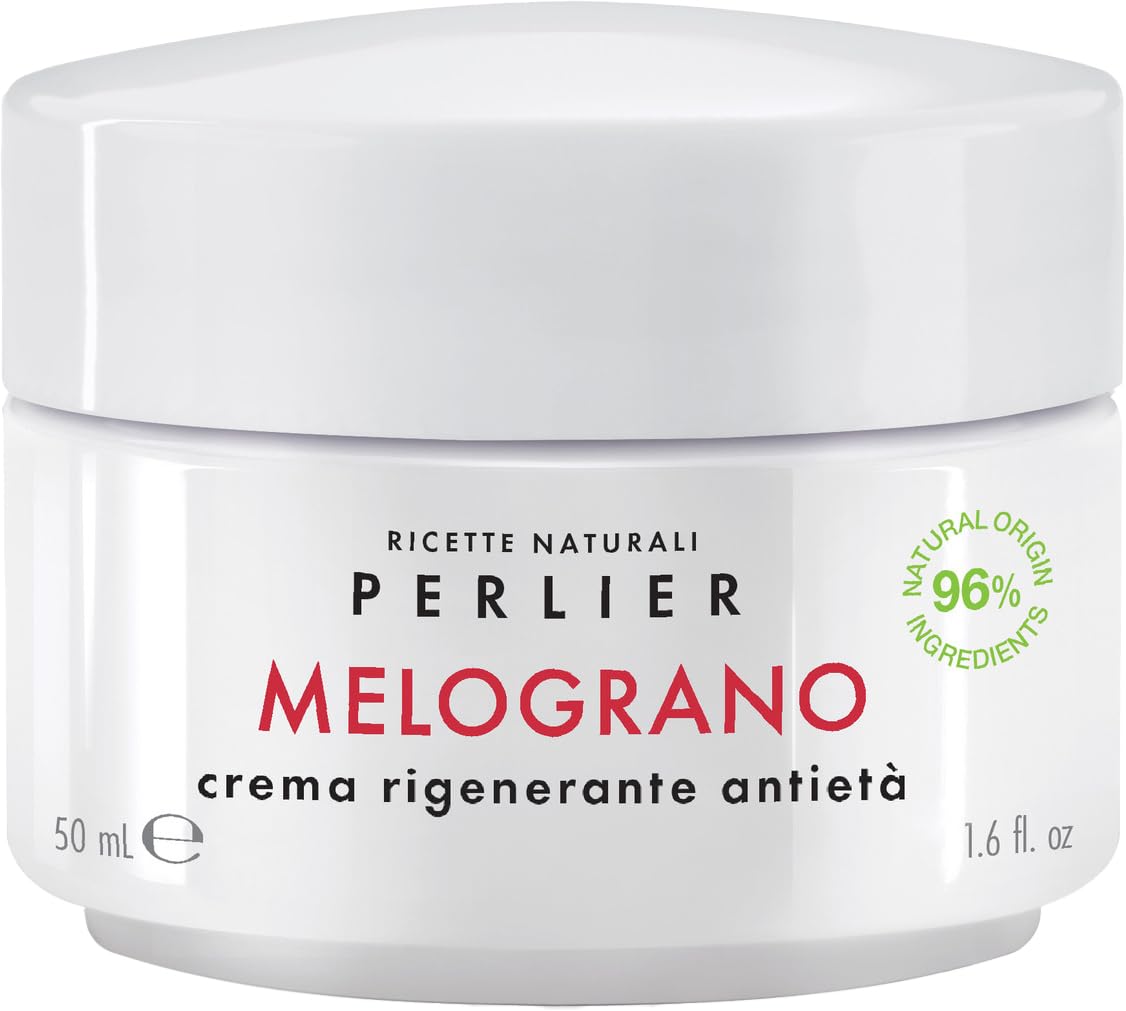 Perlier pomegranate revitalizing cream jar delivers radiance and hydration.