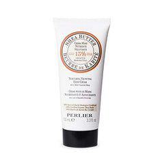 Perlier texture close-up reveals velvety almond-butter blend for nourished hands.