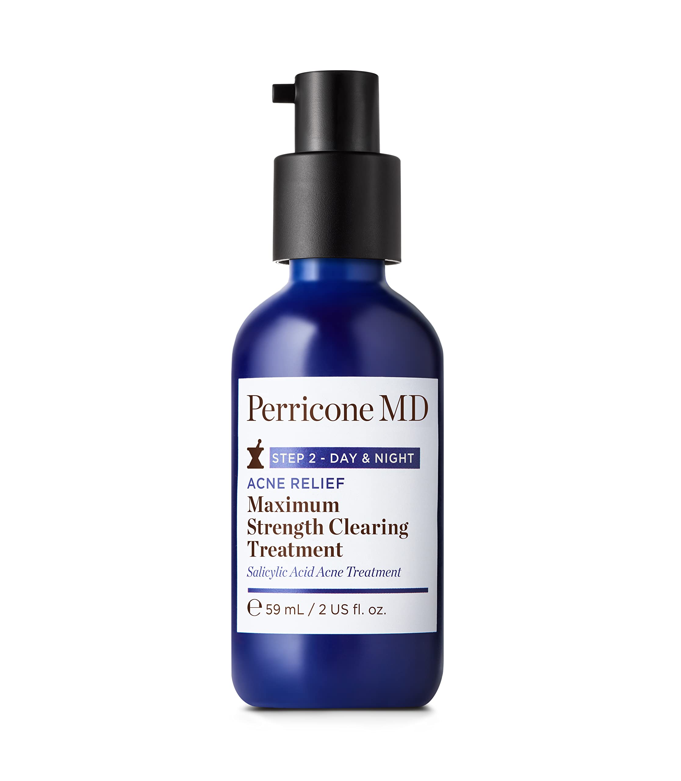 Perricone MD Acne Relief Clearing bottle showing targeted blemish care in a lightweight formula