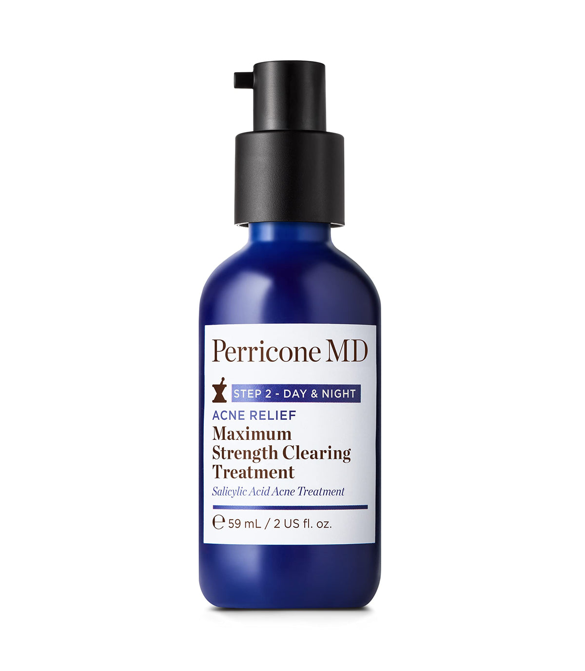 Perricone MD Acne Relief Clearing bottle showing targeted blemish care in a lightweight formula