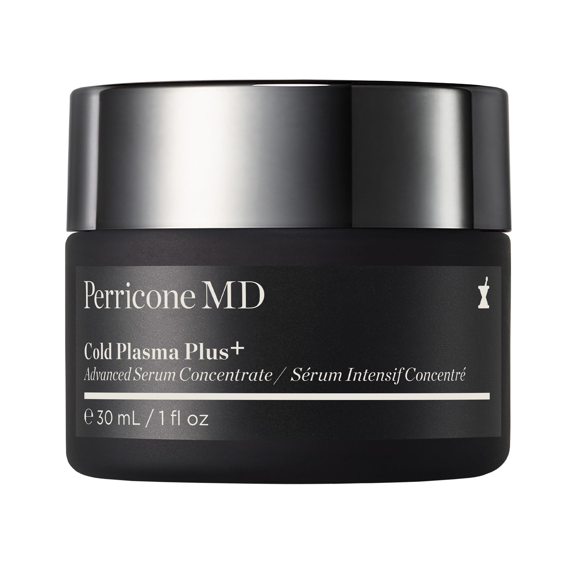 Perricone MD Cold Plasma Plus+ bottle pour supports radiant, even-toned skin.
