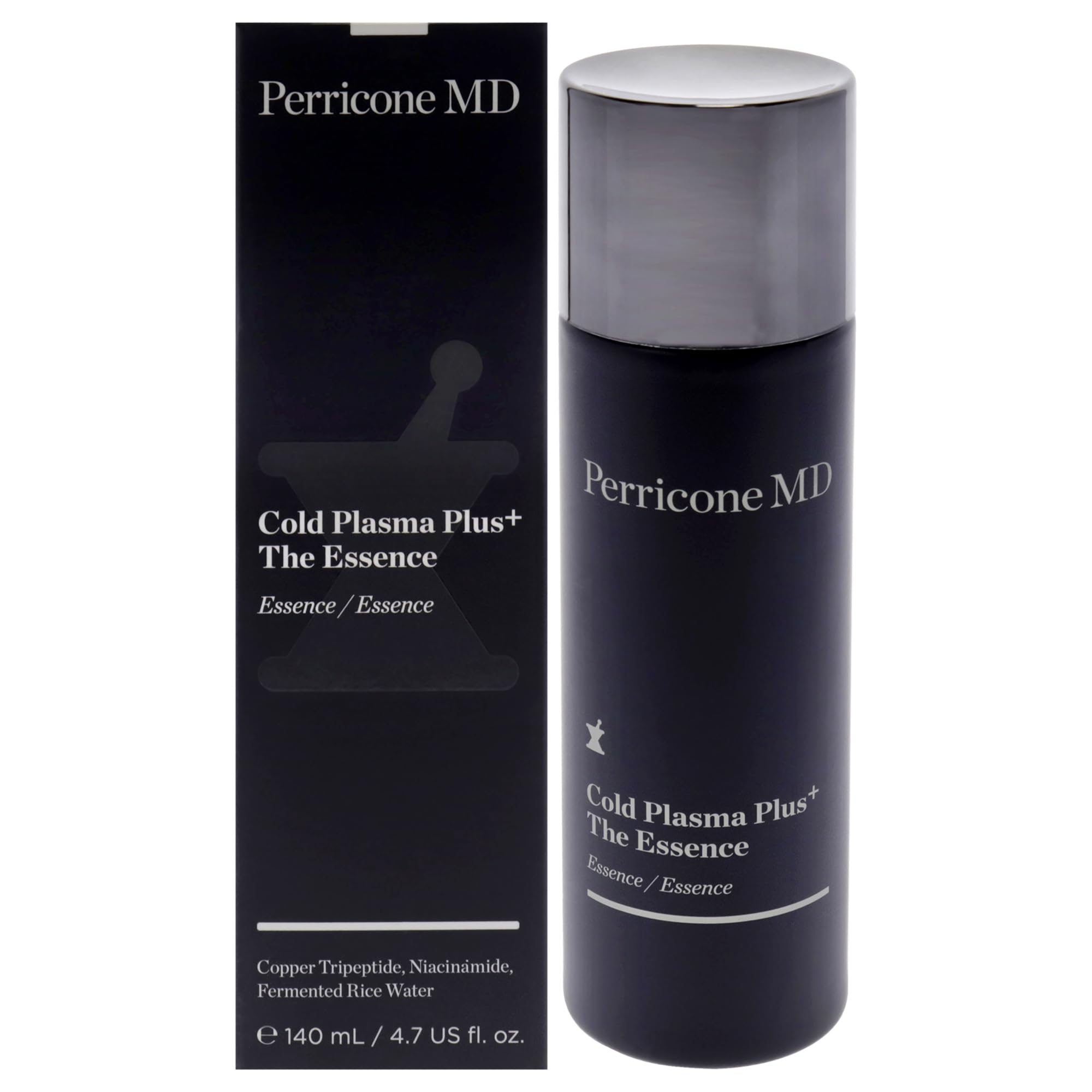 Perricone MD Cold Plasma Plus The Essence bottle close-up, premium packaging and formula.