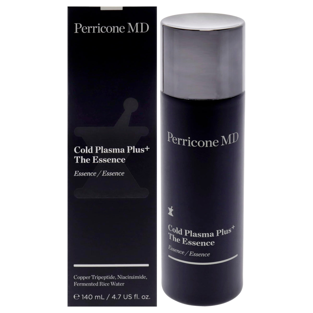 Perricone MD Cold Plasma Plus The Essence bottle close-up, premium packaging and formula.